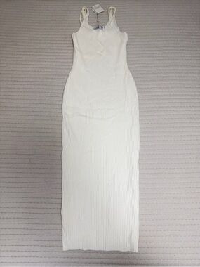 Ribbed White Maxi Dress with Scoop Neck